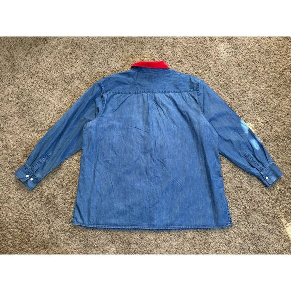 KAREN SCOTT Chambray Button Shirt Cord Collar Christmas Santa Stockings 2X READ - Picture 6 of 10